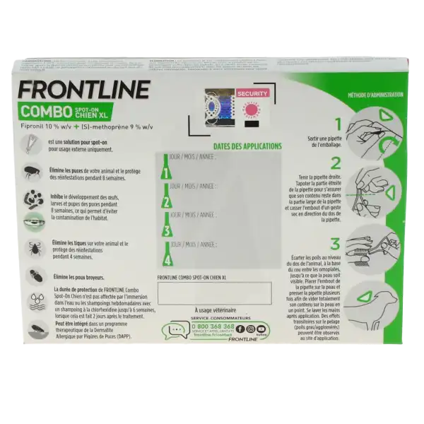 Frontline Combo 402,00 Mg / 361,80 Mg Solution Pour Spot-on Pour Chien Xl, Solution Pour Spot-on