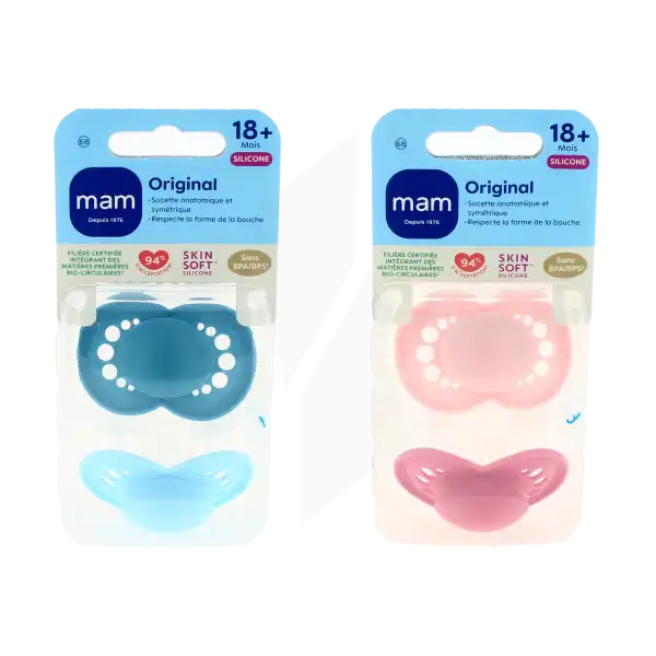 MAM ORIGINAL Sucette silicone + 18 mois tendance Boîte de 2
