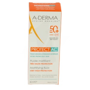 Aderma Protect Fluide Matifiant Très Haute Protection Ac 50+ 40ml