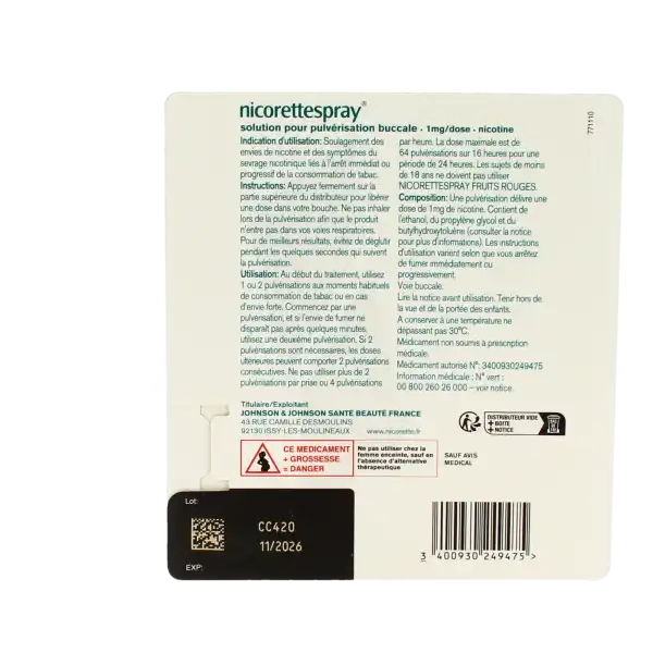 Nicorettespray Fruits Rouges 1 Mg/dose, Solution Pour Pulvérisation Buccale