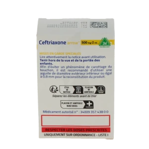 Ceftriaxone Arrow 500 Mg/2 Ml, Poudre Et Solvant Pour Solution Injectable (im)