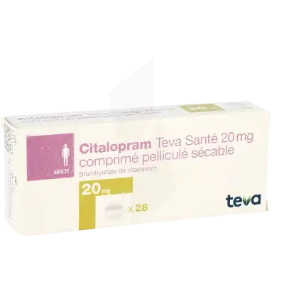 CITALOPRAM TEVA SANTE 20 mg, comprimé pelliculé sécable
