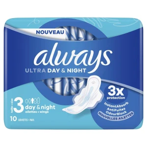 Always Ultra Serviette Périodique Avec Ailettes Jour & Nuit Paq/10
