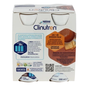 Clinutren Boisson 2 Kcal Nutriment Chocolat 4 Bouteilles/200ml