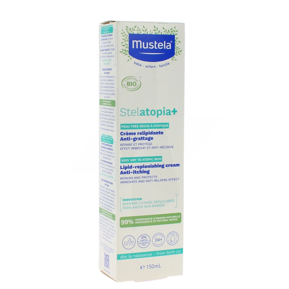 Mustela Stelatopia + Crème Relipidante Anti-grattage à L’oléodistillat De Tournesol Et Au Bioécolia Bio 150 Ml
