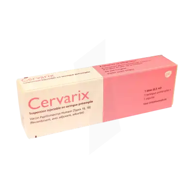 CERVARIX, suspension injectable en seringue pré-remplie .Vaccin Papillomavirus Humain [Types 16, 18] (Recombinant, avec adjuvant, adsorbé)