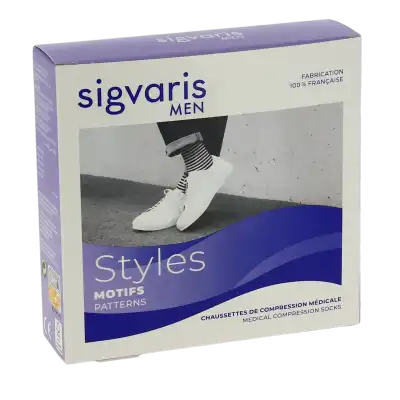 SIGVARIS STYLES MOTIFS MARINIERE CHAUSSETTES  HOMME CLASSE 2 MARINE BLANC MEDIUM NORMAL