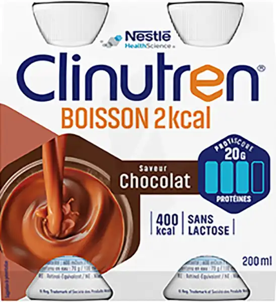 Clinutren Boisson 2 Kcal Nutriment Chocolat 4 Bouteilles/200ml