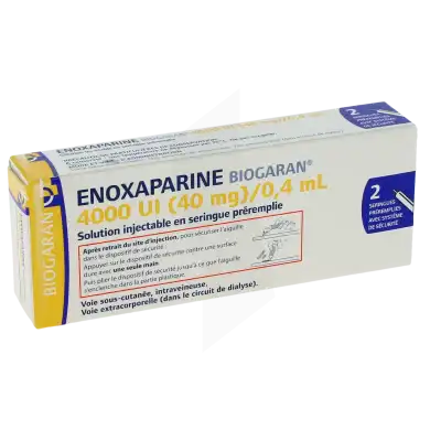 Enoxaparine Biogaran 4000 Ui (40 Mg)/0,4 Ml, Solution Injectable En Seringue Préremplie à Hagetmau