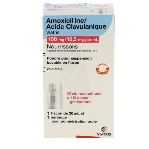 Amoxicilline/acide Clavulanique Viatris 100 Mg/12,5 Mg Par Ml Nourrissons, Poudre Pour Suspension Buvable En Flacon (rapport Amoxicilline/acide Clavulanique : 8/1)