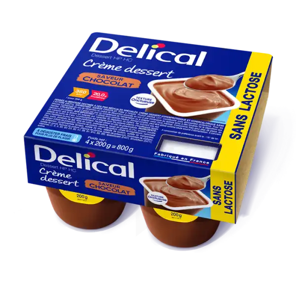 Delical Crème Dessert Sans Lactose Nutriment Chocolat 4pots/200g