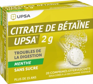 Citrate De Betaine Upsa 2g Menthe Sans Sucre, Comprimé Effervescent édulcoré à La Saccharine Sodique