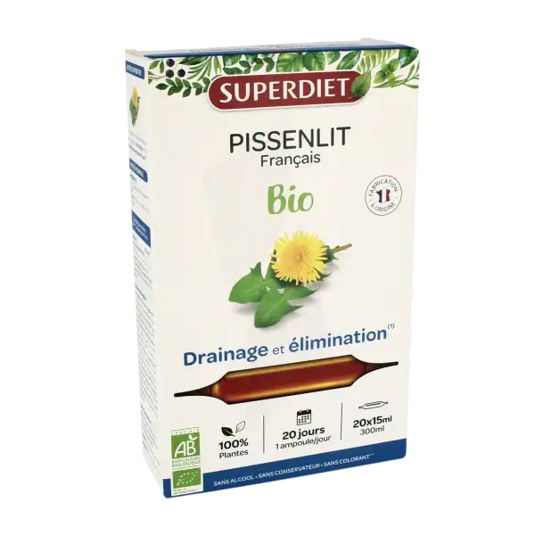 Superdiet Pissenlit Bio Solution Buvable 20 Ampoules/15ml