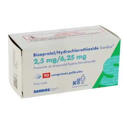 BISOPROLOL/HYDROCHLOROTHIAZIDE SANDOZ 2,5 mg/6,25 mg, comprimé pelliculé