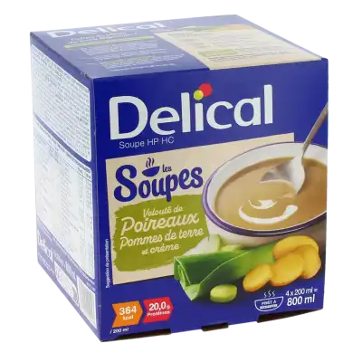 Delical Soupe HP HC Nutriment Velouté Poireaux Pommes de terre 4Bols/200ml