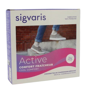 Sigvaris Active Confort Fraîcheur Origin Lin Chaussette Classe 2 Femme Ecru Long M