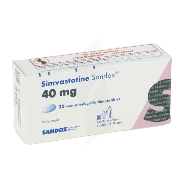 Simvastatine Sandoz 40 Mg, Comprimé Pelliculé Sécable