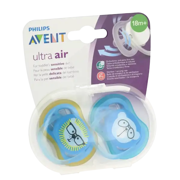 Avent Ultra Air Sucette Silicone +18mois Boy Jaune B/2