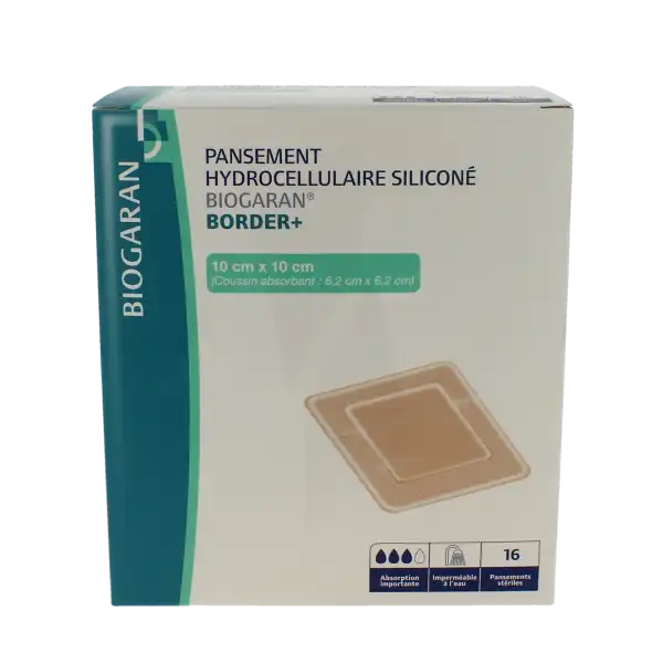 Biogaran Border + Pans Hydrocellulaire Siliconé 10x10cm B/16