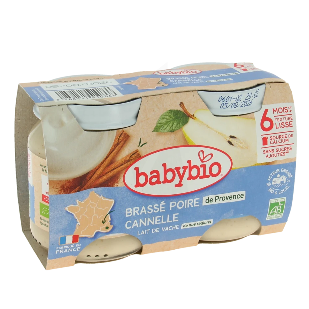 Babybio Alimentation Infantile Brassé Lait De Vache Poire Cannelle 2pots/130g