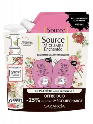Garancia Source micellaire enchantée Rose 2 Recharges/400ml + Flacon/100ml offert