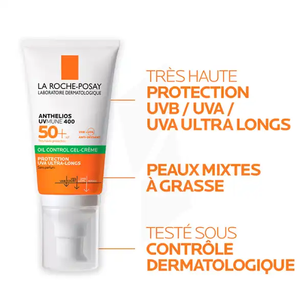 La Roche Posay Anthelios Uvmune 400 Oil Control Gel-crème Spf50+ Sans Parfum Flacon Pompe/50ml