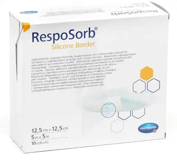 Resposorb® Silicone Border Pansement Hydrocellulaire Siliconé Adhésif 12,5 X 12,5 Cm - Boîte De 10