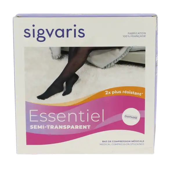 Sigvaris Essentiel Semi-transparent Bas Auto-fixants  Femme Classe 2 Noir Large Normal