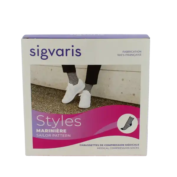 Sigvaris Styles Marinière Chaussette Classe 2 Femme Ecru/blanc Normal S