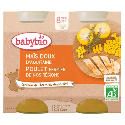 Babybio Maïs doux d'Aquitaine Poulet fermier de nos régions 2Pots/200g