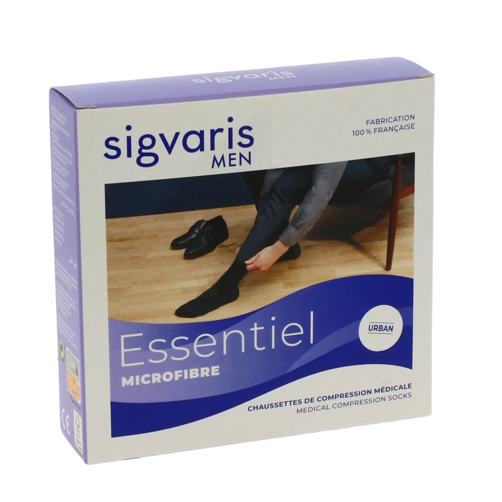 Sigvaris Essentiel Microfibre Chaussettes  Homme Classe 2 Noir Small Long