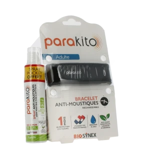 Parakito Bracelet Anti-moustique Adulte Noir +spray Offert 30ml