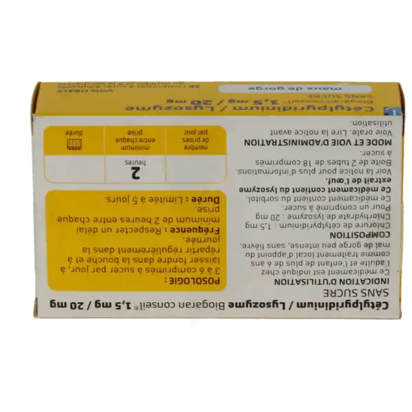 Cetylpyridinium / Lysozyme Biogaran Conseil 1,5 Mg/20 Mg Sans Sucre, Comprimé à Sucer édulcoré Au Sorbitol Et à La Saccharine