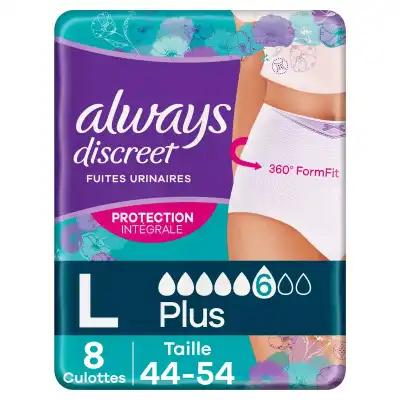 ALWAYS Discreet culottes incontinence plus taille L Sachet/8