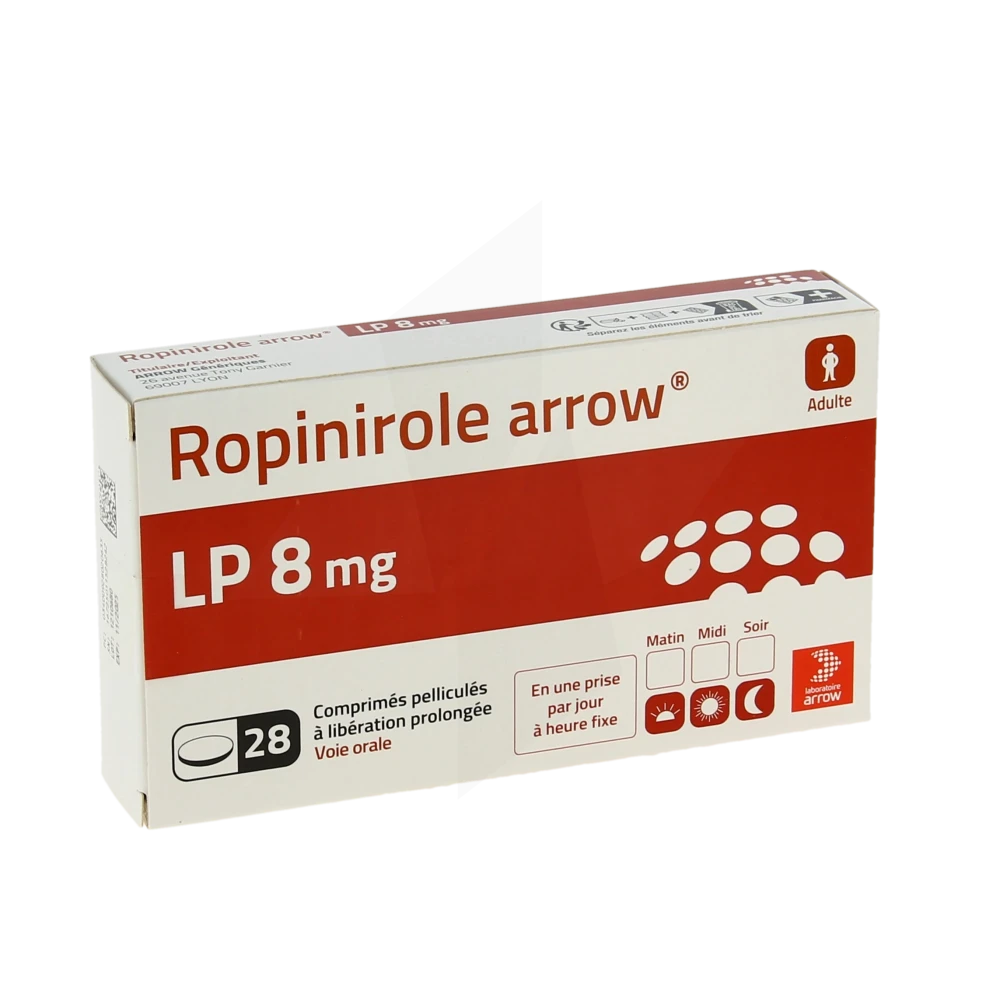 Ropinirole Arrow Lp 8 Mg, Comprimé Pelliculé à Libération Prolongée