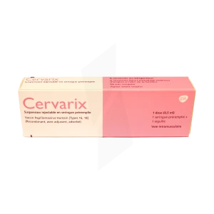 Cervarix, Suspension Injectable En Seringue Pré-remplie .vaccin Papillomavirus Humain [types 16, 18] (recombinant, Avec Adjuvant, Adsorbé)