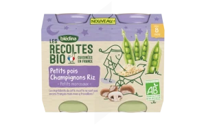 Blédina Les Récoltes Bio Petits Pois Champignons Riz 2 Pots/200g