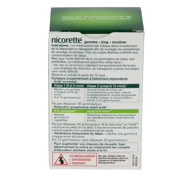 Nicorette 2 Mg Sans Sucre, Gomme à Mâcher Médicamenteuse édulcorée Au Sorbitol