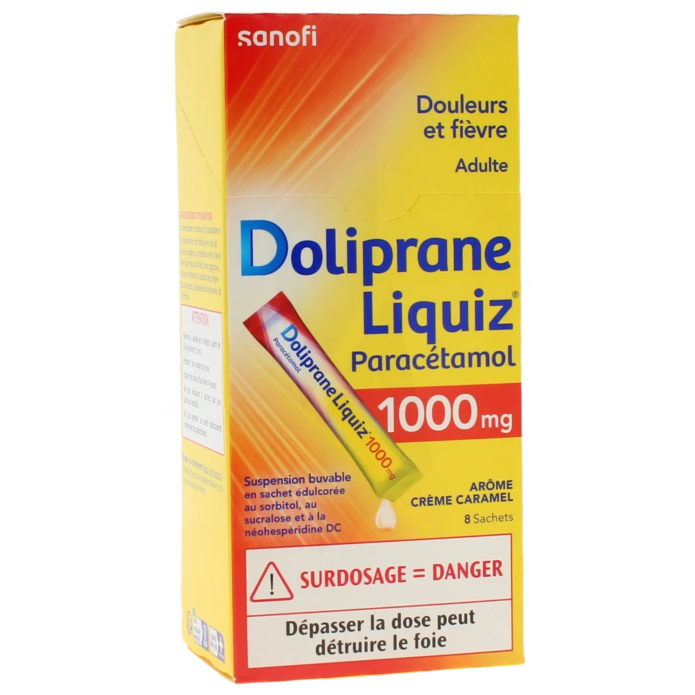 Dolipraneliquiz 1000 Mg, Suspension Buvable En Sachet édulcorée Au Sorbitol, Au Sucralose Et à La Néohespéridine Dc