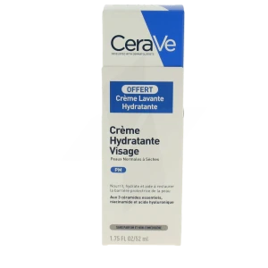 Cerave Facial Moisturizers Crème Hydratante Visage Pour Les Peaux Normales à Sèches Tube/52ml + Crème Lavante 20ml