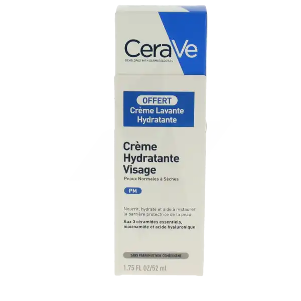 Cerave Facial Moisturizers Crème Hydratante Visage Pour Les Peaux Normales à Sèches Tube/52ml + Crème Lavante 20ml