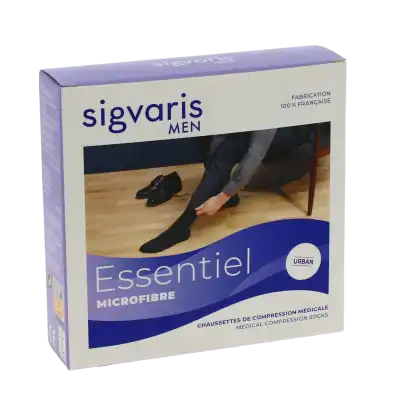 Sigvaris Essentiel Microfibre Chaussettes  Homme Classe 2 Noir Small Long à Saint-Bonnet-de-Mure