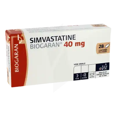 Simvastatine Biogaran 40 Mg, Comprimé Pelliculé à Bordeaux