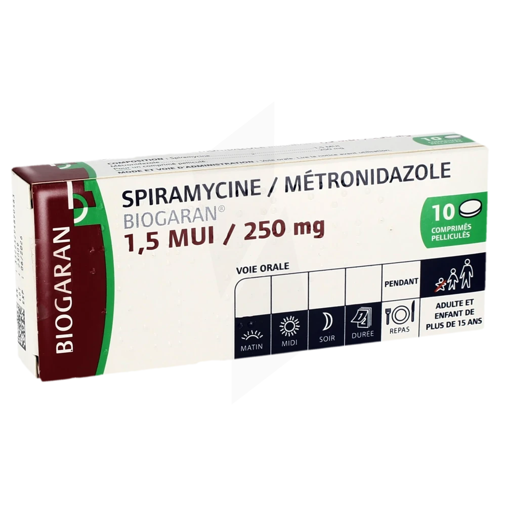Spiramycine/metronidazole Biogaran 1,5 M.u.i./250 Mg, Comprimé Pelliculé