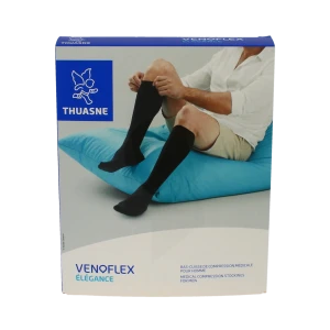 Thuasne Venoflex Elegance 2 Bas Cuisse Antiglisse Maille Côtelée Homme Noir T1n