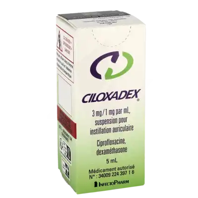 Ciloxadex 3 Mg/1 Mg Par Ml, Suspension Pour Instillation Auriculaire à Bordeaux