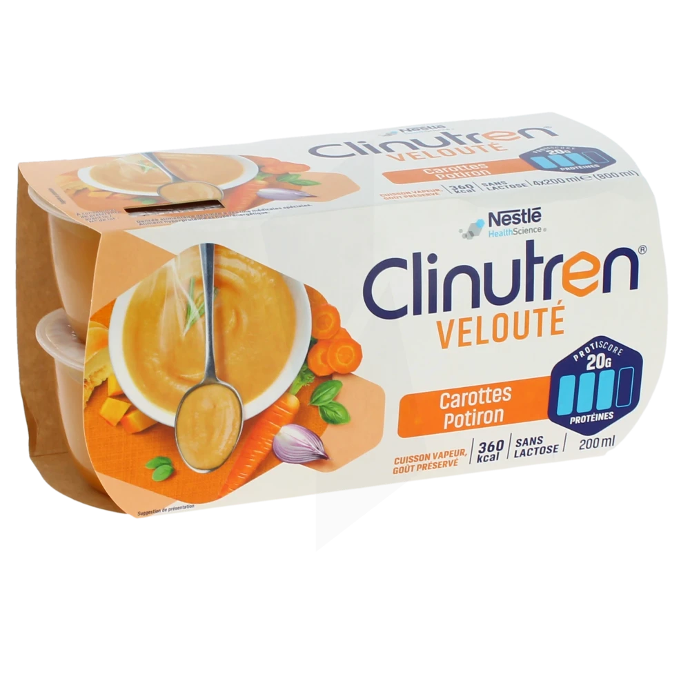 Clinutren Soupe Velouté Nutriment Carottes Potiron 4 Cups/200ml