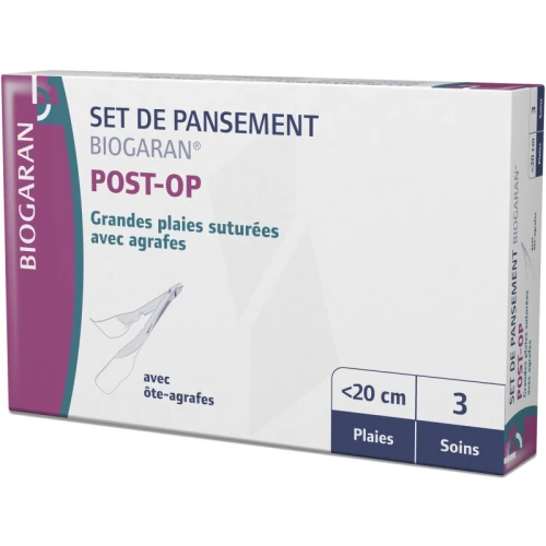 Pharmacie de la Rocade - Parapharmacie Biogaran Post-op Set Pansement  Grandes Plaies Suturées Avec Agrafes B/3 - VALENCE