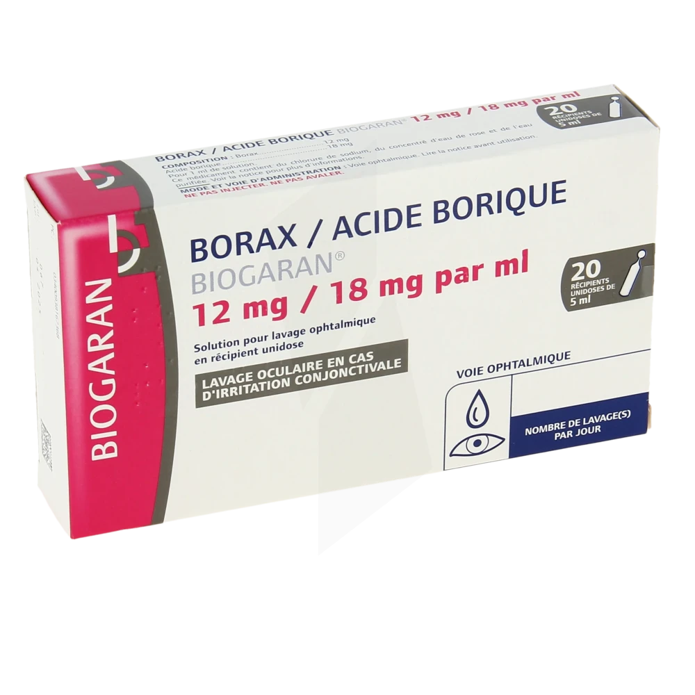 Borax/acide Borique Biogaran 12 Mg/18 Mg/ml, Solution Pour Lavage Ophtalmique En Récipient Unidose