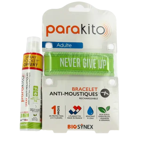 Parakito Bracelet Anti-moustique Adulte Good Vibes Vert +spray Offert 30ml